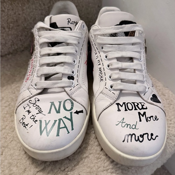 DOLCE & GABBANA DG Logo Heart Pearl Logo Low Top Sneaker PORTOFINO White Gold 7W - Picture 7 of 13